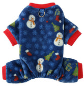 KUTKUT Cozy Fleece Jumpsuits Pajamas, Winter Warm Pet Onesie With Leash Ring, Soft Plush Sleepwear For Small Dogs Maltese, Yorkshire Puppies and Cats, Christmas Print Dog Clothes